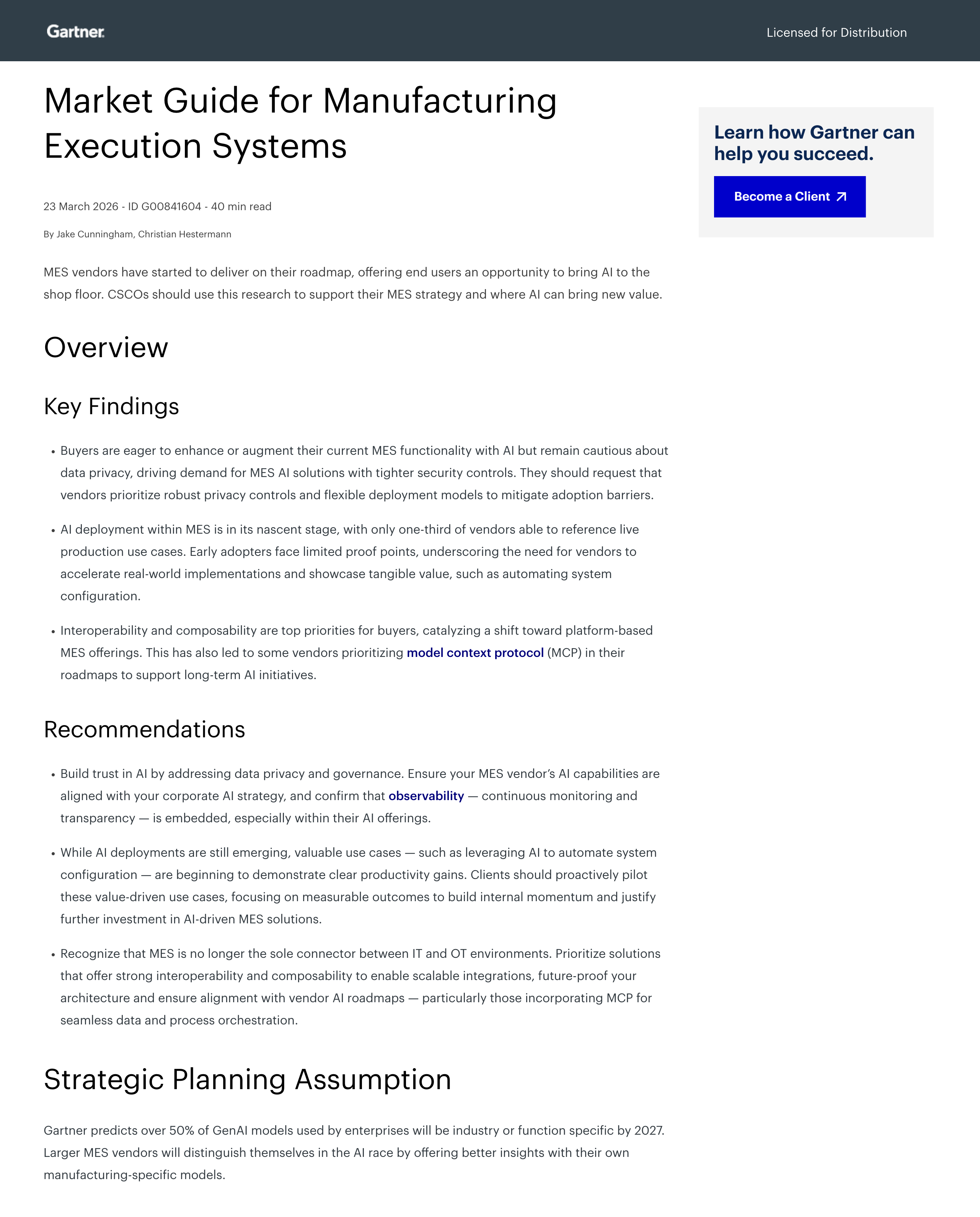 Gartner MES Market Guide